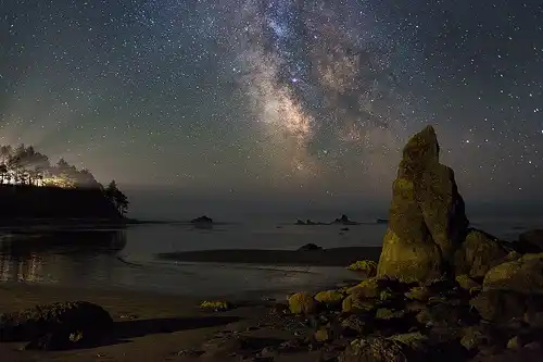 Milky Way over Ruby Beach in Olympic National Park.