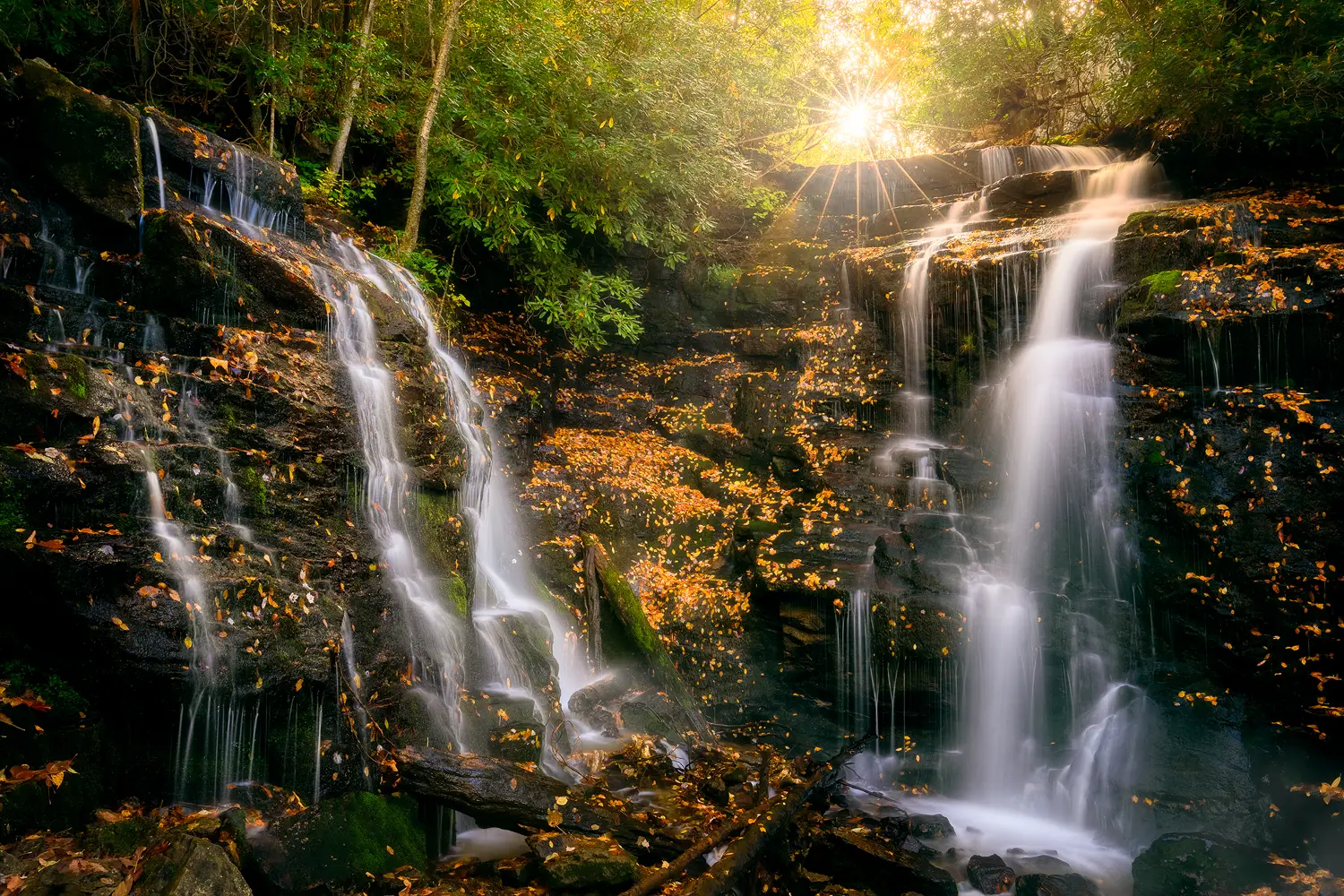 Soco Falls and autumn colors in the Smokies.