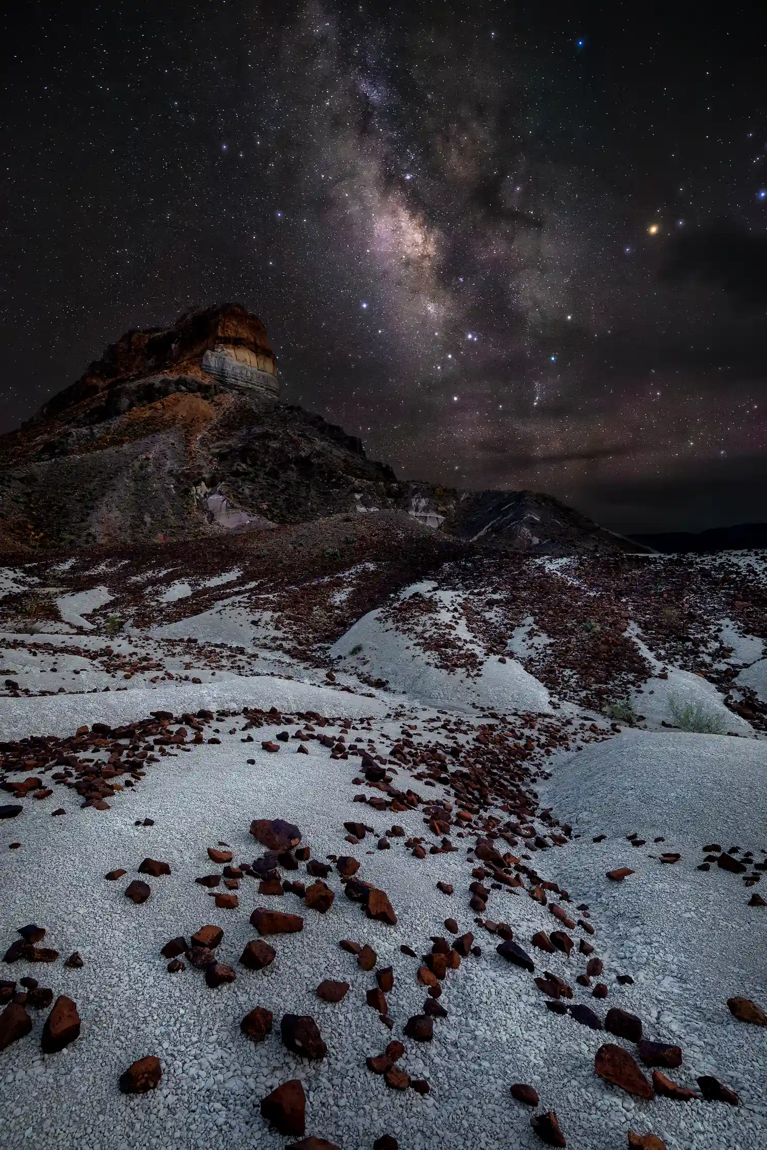 Milky Way over Big Bend National Park desert landscape.