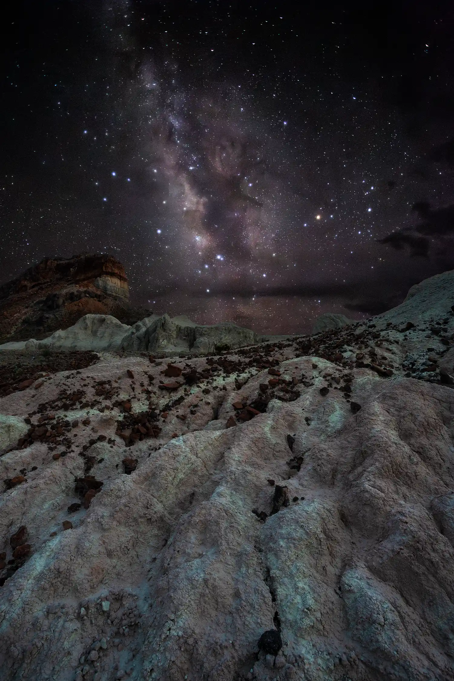 Milky Way over Cerro Castellan in Big Bend National Park, blending a twilight foreground with a star-filled sky.
