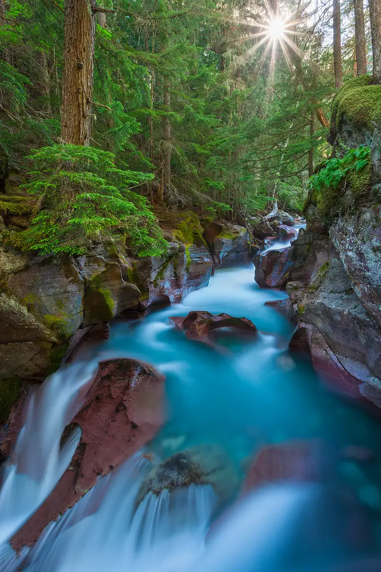Glacial water flowing through Avalanche Gorge, Glacier National Park