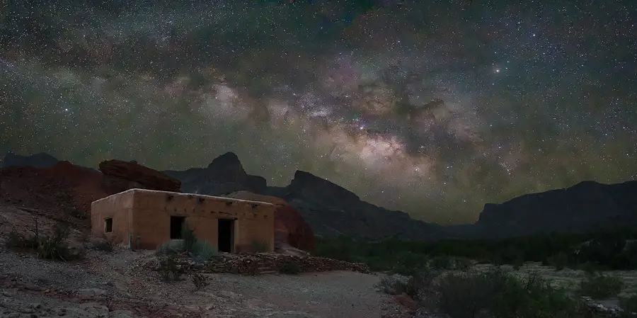 Milky Way above the Contrabando Movie Set in Big Bend Ranch State Park.