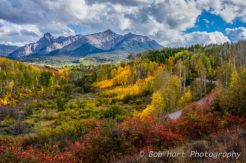 Last Dollar Road, autumn aspens, Dallas Divide mountains, Colorado. Photo by Bob Hart.