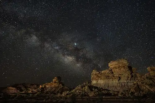 Milky Way over hoodoos, Big Bend National Park. Night sky photo by Mark Leatherman.