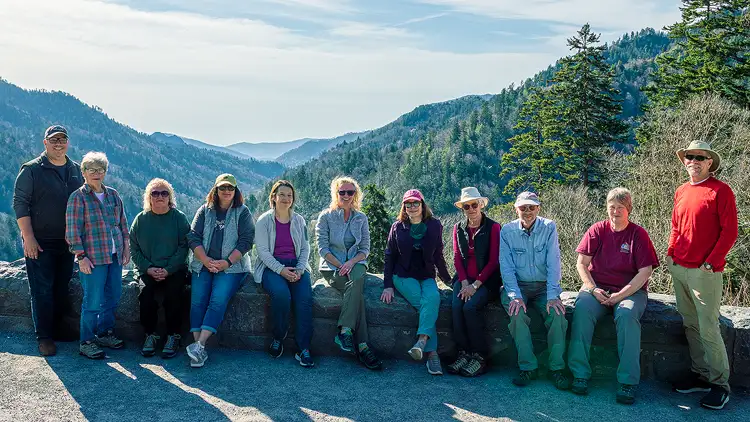 Group photo of spring photography workshop participants in the Smoky Mountains.